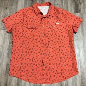 Eddie Bauer fishing fish lure pole boat orange short sleeve button shirt